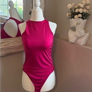 Express Small Body Contour Bright Pink Sleeveless Bodysuit Top.